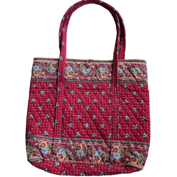 Vera Bradley Provincial Red Floral Quilted Tote Bag EUC Cotton Purse - Picture 2 of 11